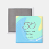 Aimant bleu vert gris 50e anniversaire ajouter nom date r (Recto/Verso)