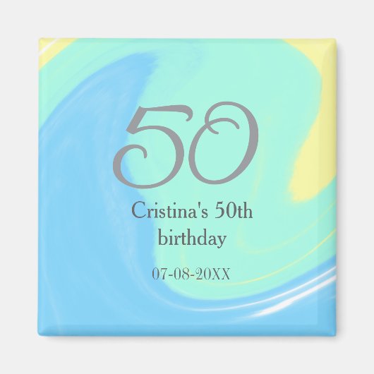Aimant bleu vert gris 50e anniversaire ajouter nom date r (Devant)