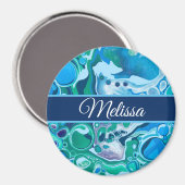 Aimant Bleu vert personnalisé Marbre numérique Fluide Art (Recto/Verso)