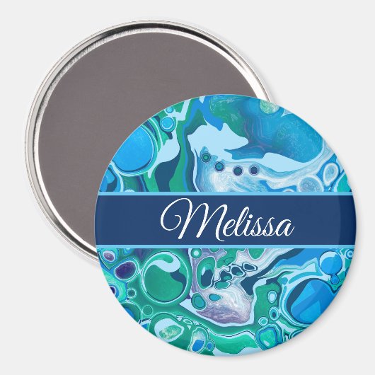 Aimant Bleu vert personnalisé Marbre numérique Fluide Art (Recto/Verso)