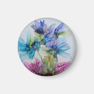 Aimant Bleu violet rose vert rose Art Floral