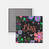 Aimant Bliss Joli Whimsical Inspirationnel Floral Noir (Recto/Verso)