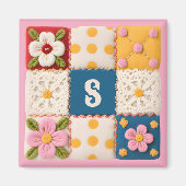 Aimant Bloc de courtepoint Monogramme Broderie et Fleurs (Devant)
