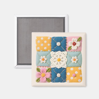 Aimant Bloc de patchwork Fleurs et Dentelle Brodés