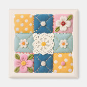 Aimant Bloc de patchwork Fleurs et Dentelle Brodés (Devant)