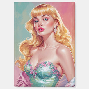 Aimant Blonde Pin Up avec Bangs Blue et Pink Pastel