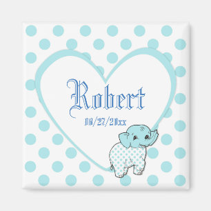 Aimant Blue Baby Boy Elephant Heart and Polka Dots