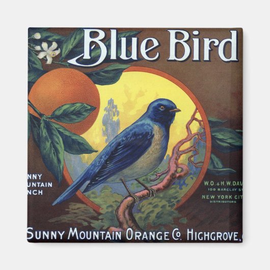 Aimant Blue Bird Orange Crate Étiquette (Devant)