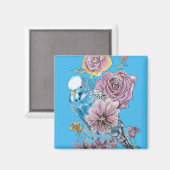 Aimant Blue Budgie Budgerigar Rose aquarelle art floral (Recto/Verso)