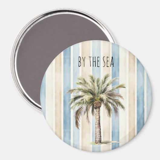 Aimant Blue Cream Stripes Tropical Palm Tree (Recto/Verso)