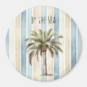 Aimant Blue Cream Stripes Tropical Palm Tree (Devant)