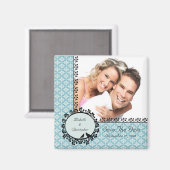 Aimant Blue Damask Inséparables Photo Save The Date Magne (Recto/Verso)