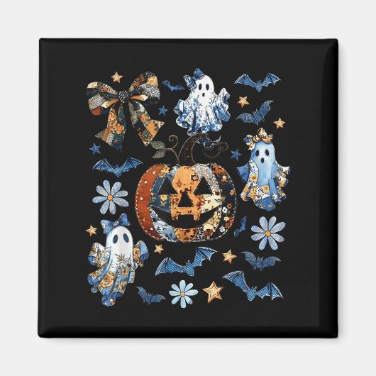Aimant Blue Denim Floral Patchwork Citrouille Ghost Coque (Devant)