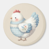 Aimant Blue Gingham Cottage Hen (Devant)