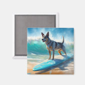 Aimant Blue Heeler Beach Surfing Peinture (Recto/Verso)