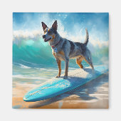 Aimant Blue Heeler Beach Surfing Peinture (Devant)