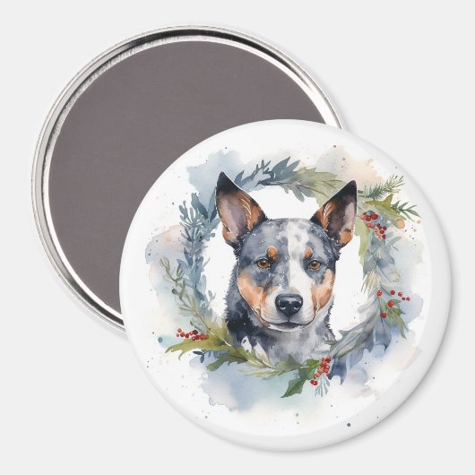 Aimant Blue Heeler Christmas Wreath Festive Pup (Recto/Verso)