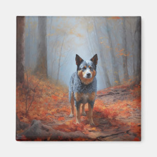 Aimant Blue Heeler dans les feuilles d'automne automne au