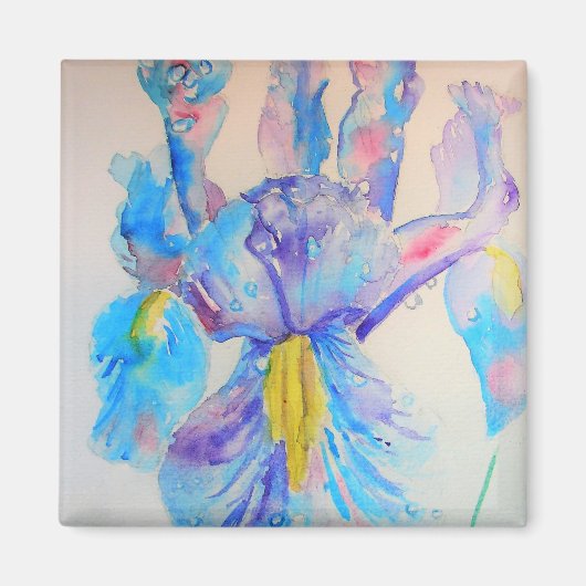 Aimant Blue Iris Art floral Aquarelle Design (Devant)