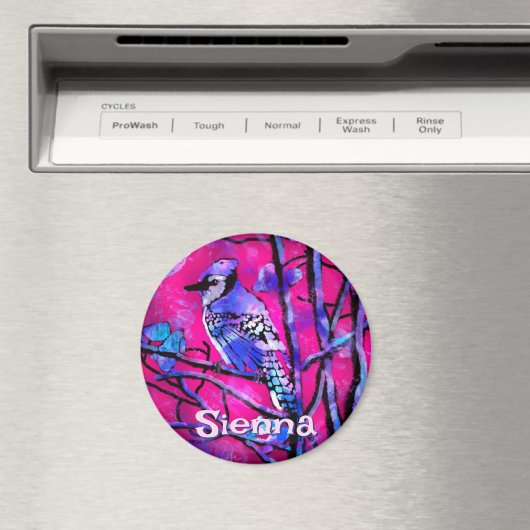 Aimant Blue Jay Bird Tree Branch Pink Personalized (In Situ (Lave-vaisselle))