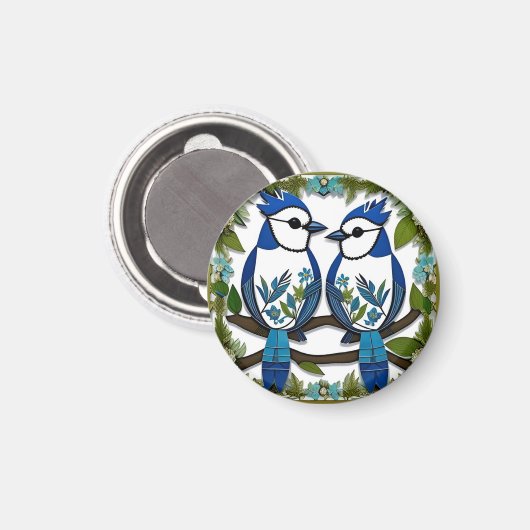 Aimant Blue Jay Birds Papier Art (Recto/Verso)