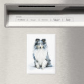Aimant BLUE MERLE Shetland Sheepdog Watercolor Art (In Situ (Lave-vaisselle))