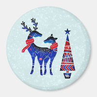 Blue Nordic Christmas Reindeer Pair