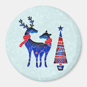 Aimant Blue Nordic Christmas Reindeer Pair