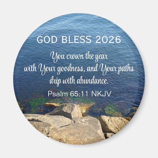 Aimant Blue Ocean Photo Blessed New Year 2026 Christian (Devant)