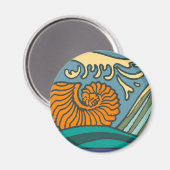 Aimant Blue Ocean Waves Nautilus Seashell Motif Nouveau (Recto/Verso)
