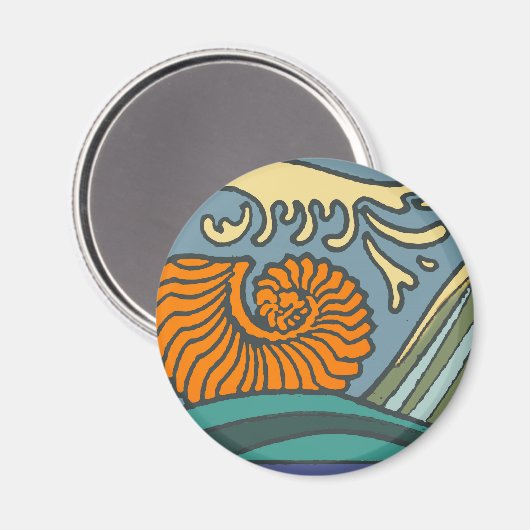 Aimant Blue Ocean Waves Nautilus Seashell Motif Nouveau (Recto/Verso)