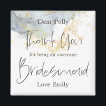 Aimant Blue Ombré Aquarelle Or Merci Bridesmaid Cadeau<br><div class="desc">Une excellente façon de dire merci avec Merci et Bridesmaid en set script élégant dans le marron foncé sur fond de Blue Ombré Aquarelles et Gold Splashes. Le reste du texte peut être facilement personnalisé.</div>