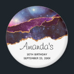 Aimant Blue & Purple Space & Stars Moderne Agate Annivers<br><div class="desc">Un aimant de fête d'anniversaire (ou autre événement) avec une conception abstraite avec des couches bleues et violettes avec des rubans en faux feuille d'or entre les deux.</div>