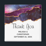 Aimant Blue & Purple Space & Stars Moderne Agate Mariage<br><div class="desc">Un aimant mariage avec un design abstrait avec des couches bleues et violettes avec des rubans de feuille d'or imitation entre les deux.</div>