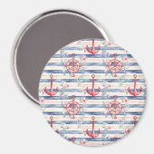 Aimant Blue Red Anchors Floral Stripes Beach  (Recto/Verso)