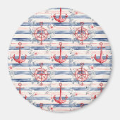 Aimant Blue Red Anchors Floral Stripes Beach  (Devant)