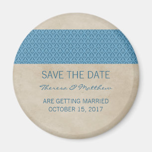 Aimant Blue Rustic Damask Enregistrer l'aimant de date