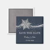 Aimant Blue Silver Snowflakes Winter save the date (Recto/Verso)