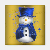 Aimant Blue Snowman sur Gold Christmas (Devant)