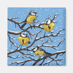Aimant Blue tit birds en hiver