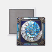 Aimant Blue/White Faux Stained-Glass Nautilus Shell 2 (Recto/Verso)