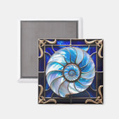 Aimant Blue/White Faux Stained-Glass Nautilus Shell 3 (Recto/Verso)