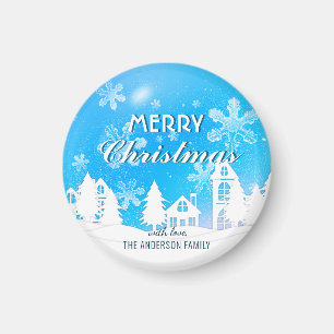 Aimant Blue White House Snowflakes Noël Bonne année