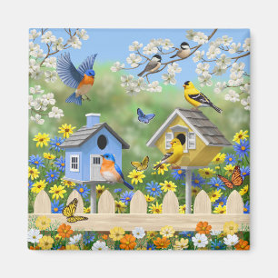 Aimant Bluebirds Goldfinches Birdhouses Jardin aux fleurs
