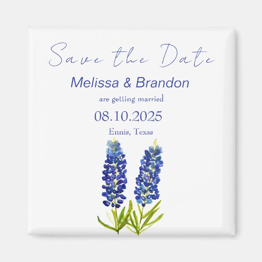 Aimant Bluebonnets Blue Floral Texas Rustic Mariage (Devant)