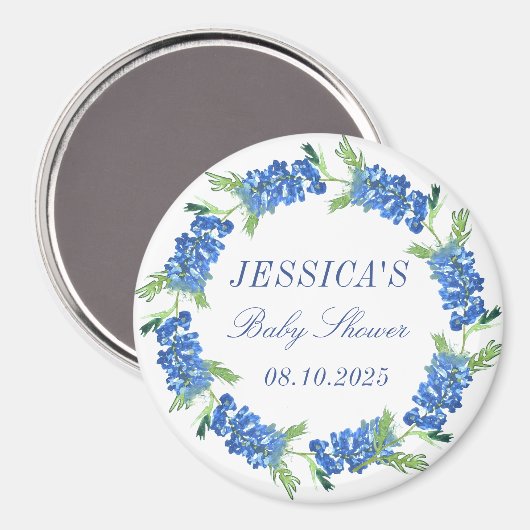 Aimant Bluebonnets Floral Monogram Mariage Baby shower (Recto/Verso)