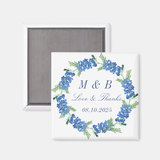Aimant Bluebonnets Floral Monogram Mariage Merci (Recto/Verso)