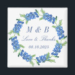 Aimant Bluebonnets Floral Monogram Mariage Merci<br><div class="desc">Bluebonnets,  monogramme,  aquarelle bleu Mariage Merci magnets. Les fleurs de l'état du Texas. Oeuvre unique peinte à la main par l'artiste Monika Howarth. Vous pouvez le personnaliser avec vos détails.</div>
