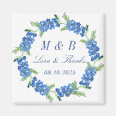 Aimant Bluebonnets Floral Monogram Mariage Merci (Devant)