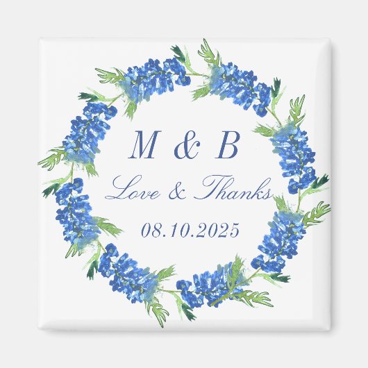 Aimant Bluebonnets Floral Monogram Mariage Merci (Devant)